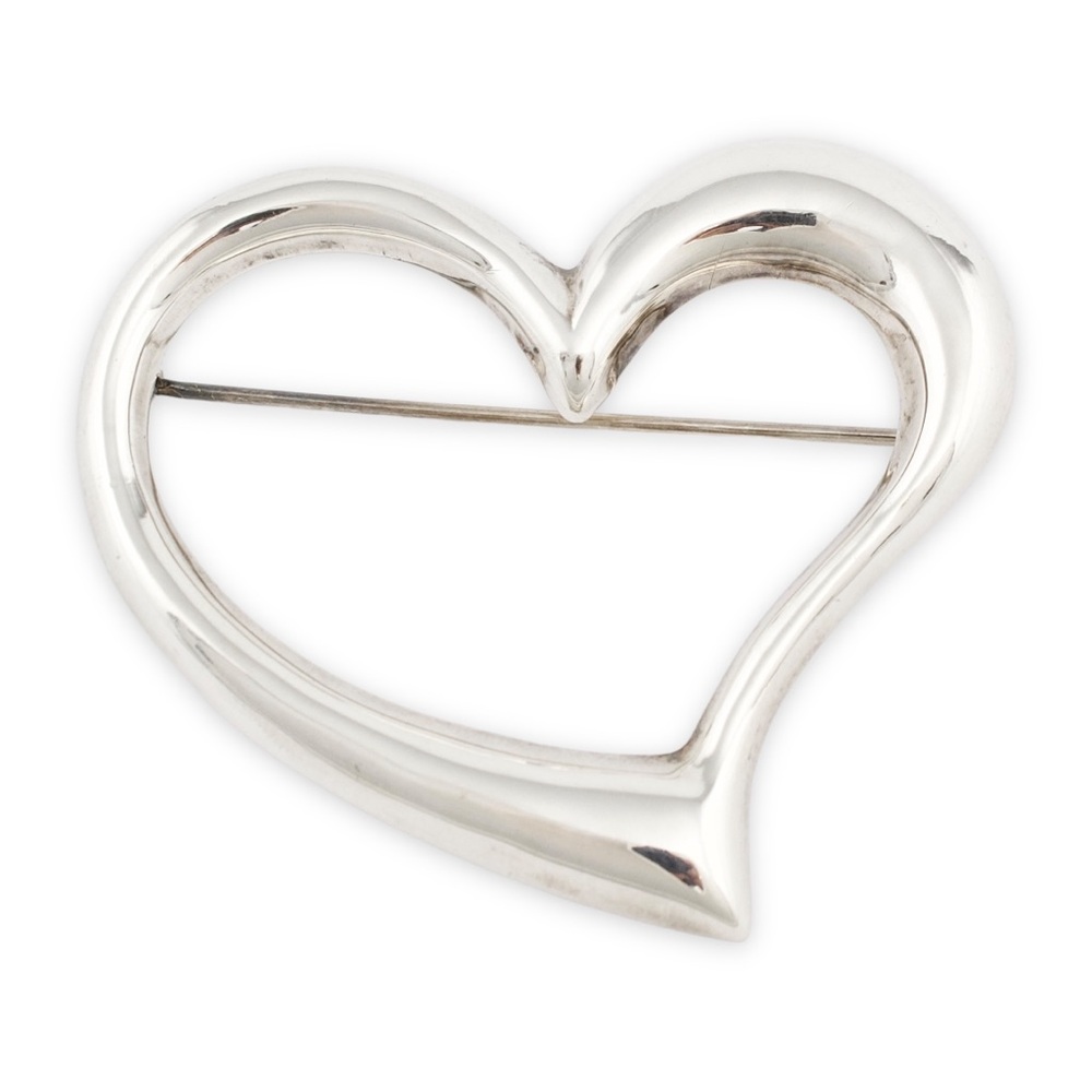 Vintage Sterling Silver Open Heart Brooch Large Puffed Pin